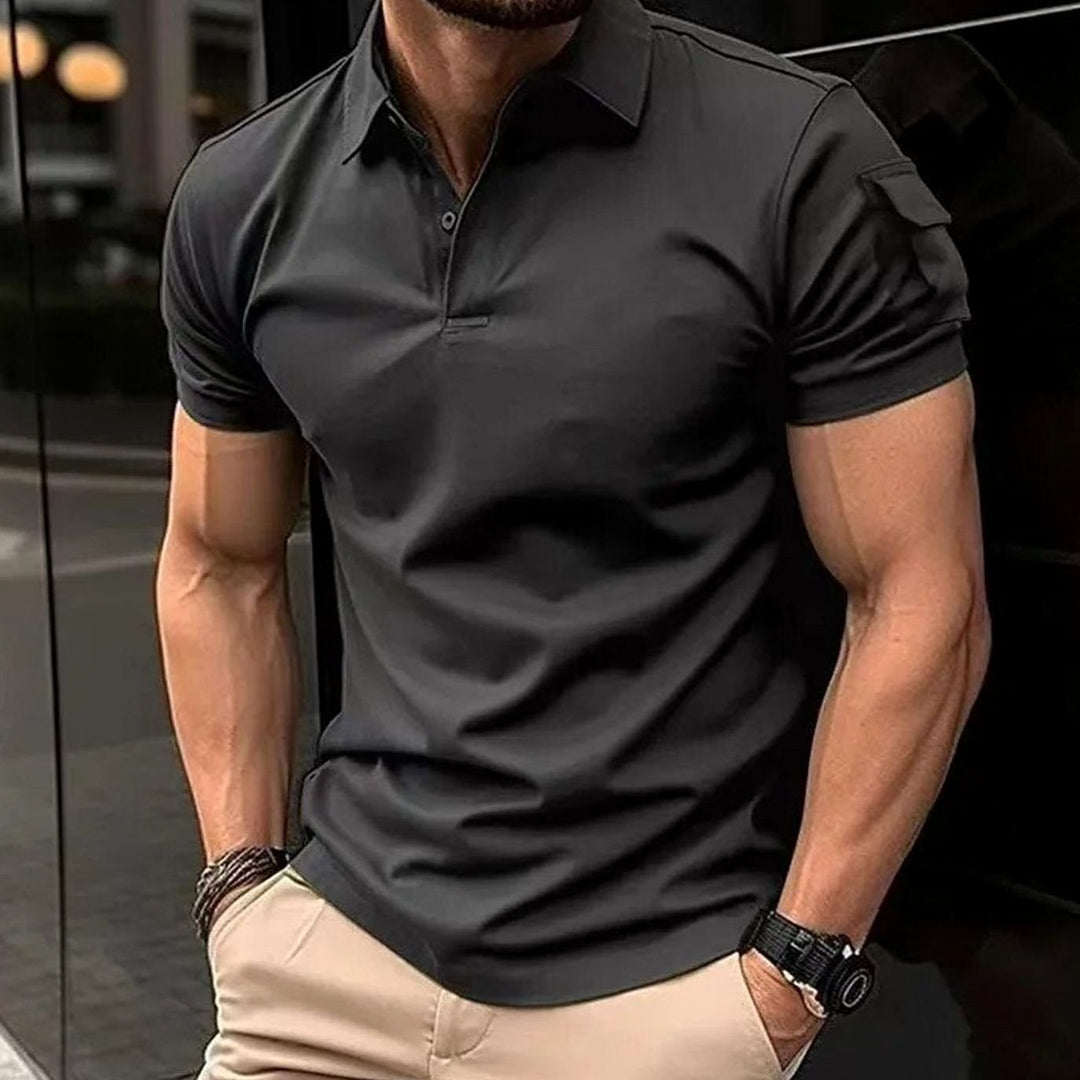 Men's Slim-Fit Short-Sleeve Polo Shirt Spread Collar - Black