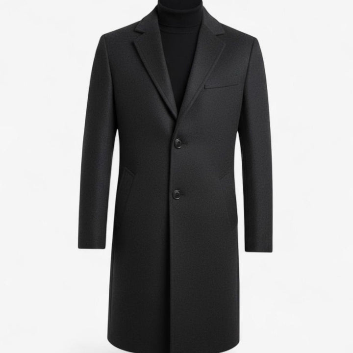 Men's Slim-Fit Single-Breasted Wool-Blend Mid-Length Overcoat - Navy