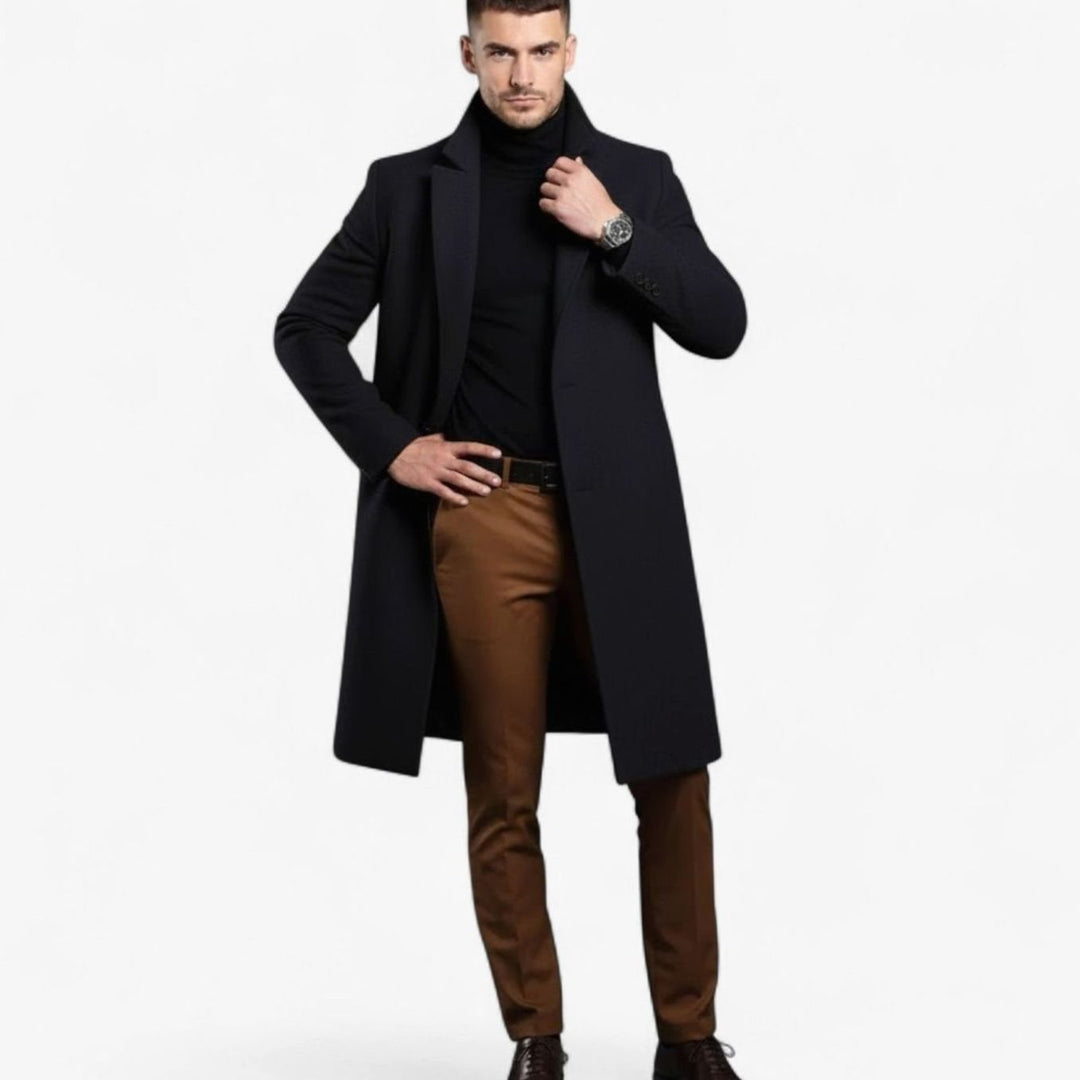 Men's Slim-Fit Single-Breasted Wool-Blend Mid-Length Overcoat