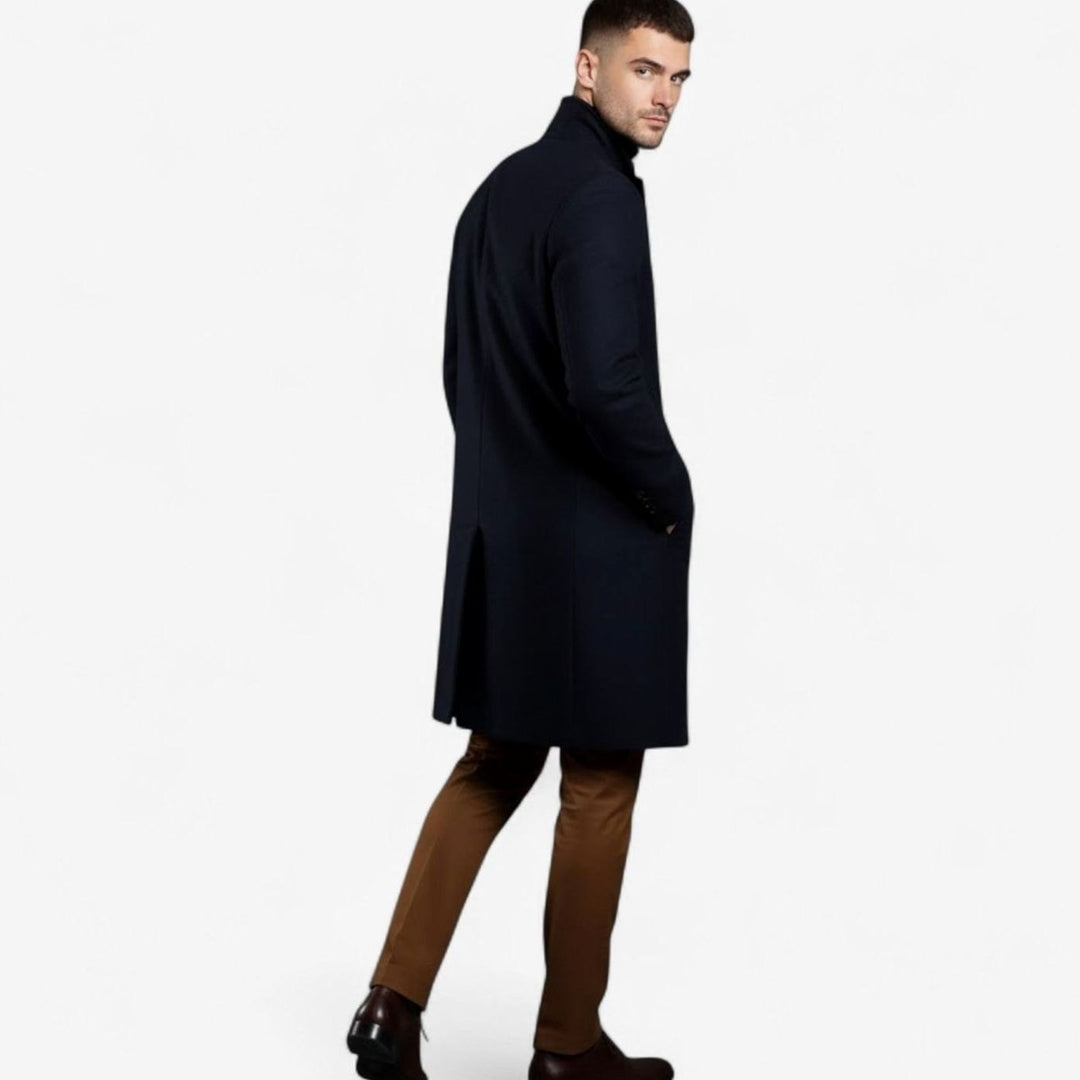 Men's Slim-Fit Single-Breasted Wool-Blend Mid-Length Overcoat