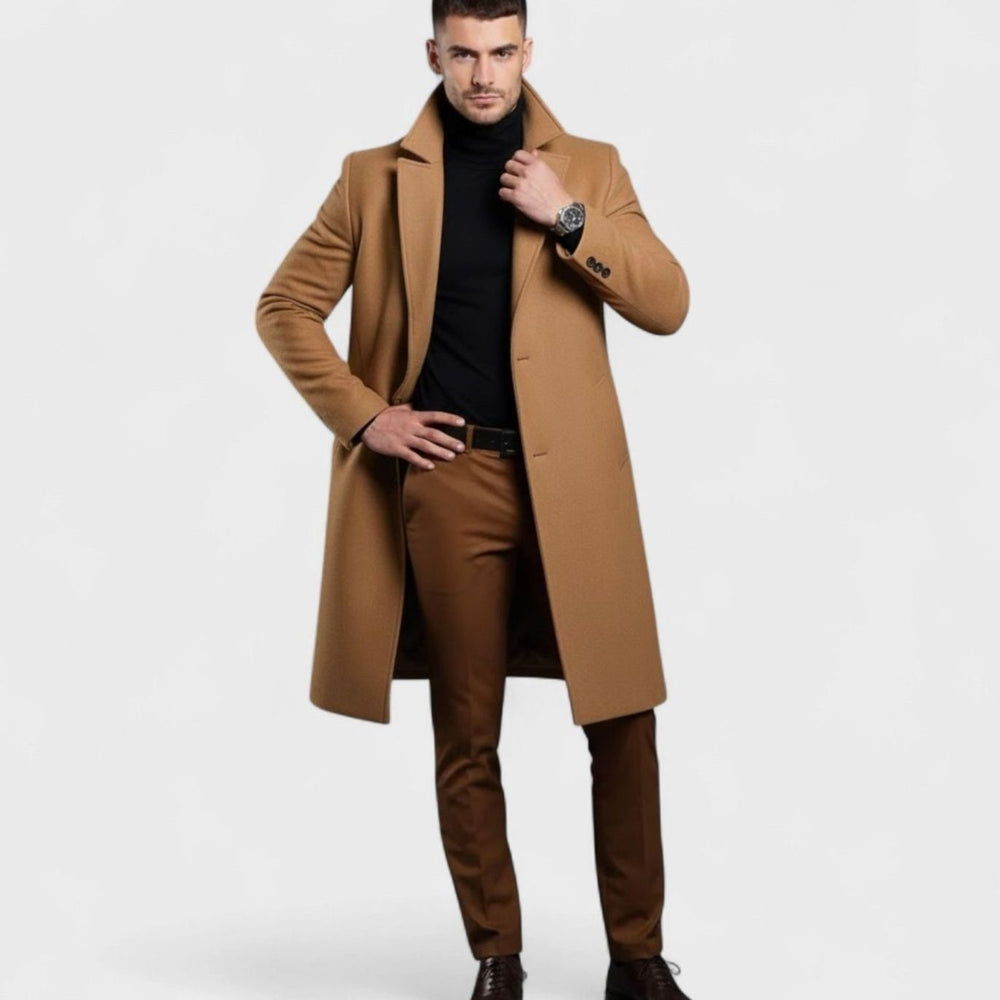 Men's Slim-Fit Single-Breasted Wool-Blend Mid-Length Overcoat