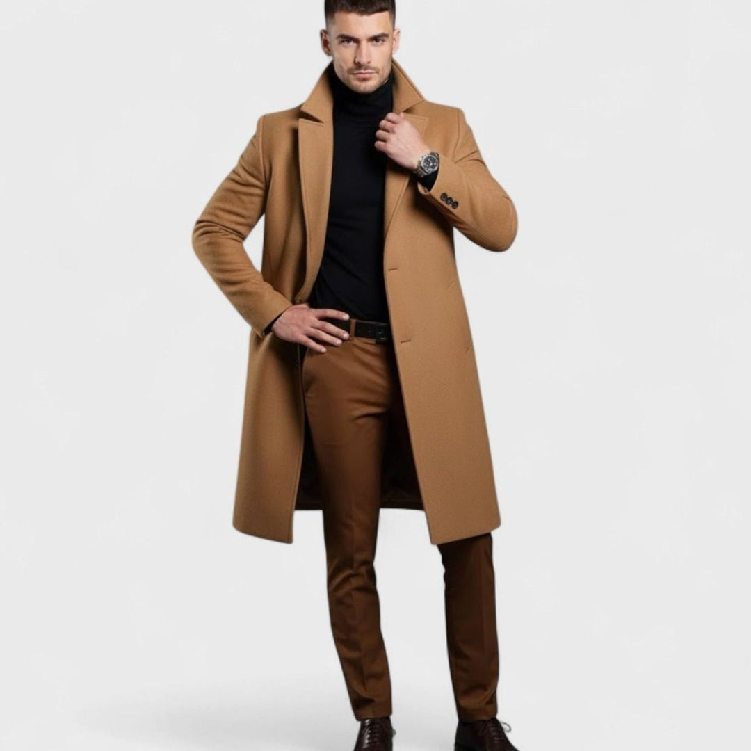 Men's Slim-Fit Single-Breasted Wool-Blend Mid-Length Overcoat