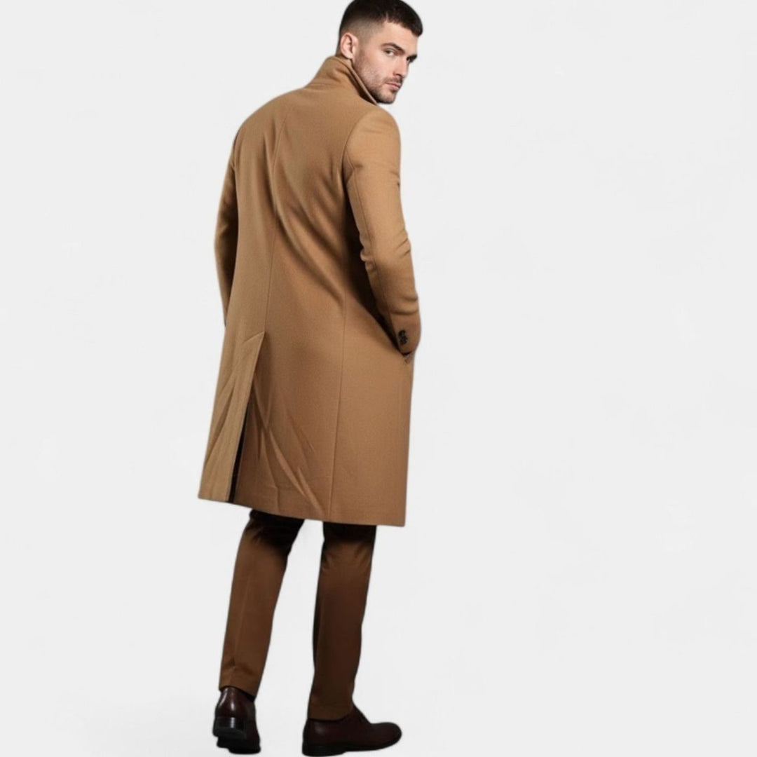 Men's Slim-Fit Single-Breasted Wool-Blend Mid-Length Overcoat