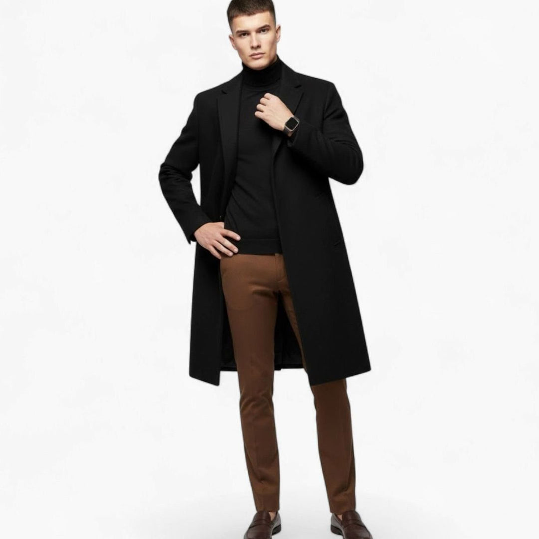 Men's Slim-Fit Single-Breasted Wool-Blend Mid-Length Overcoat