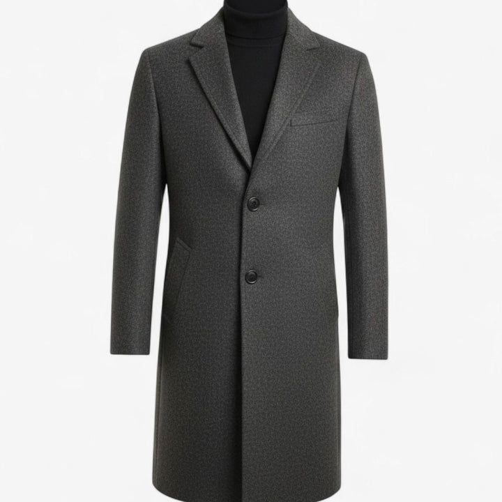 Men's Slim-Fit Single-Breasted Wool-Blend Mid-Length Overcoat - Grey