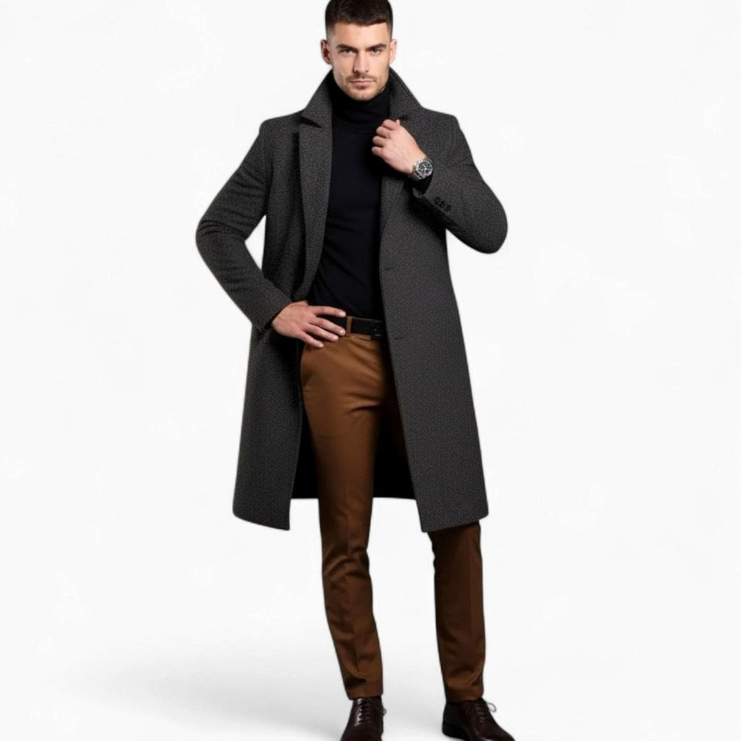 Men's Slim-Fit Single-Breasted Wool-Blend Mid-Length Overcoat