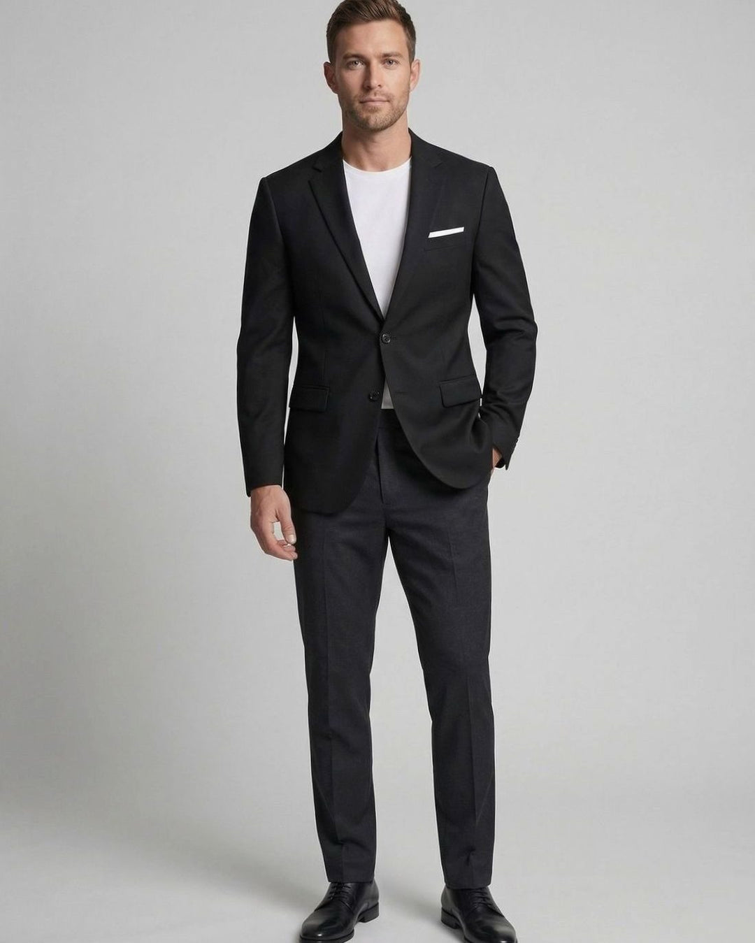 Men's Slim Fit Single-Button Black Suit Blazer Jacket One-button