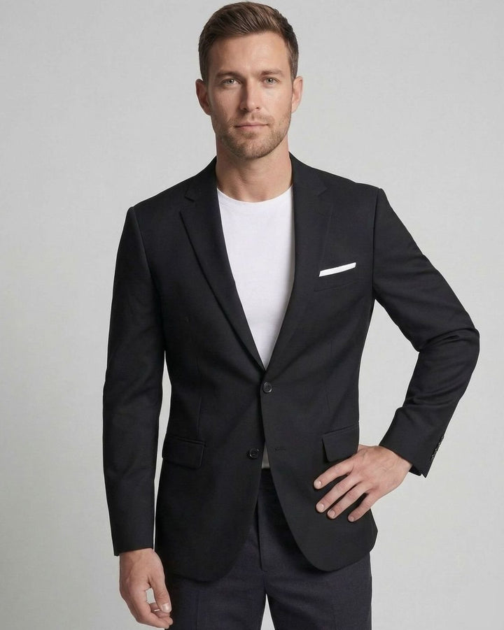 Men's Slim Fit Single-Button Black Suit Blazer Jacket One-button
