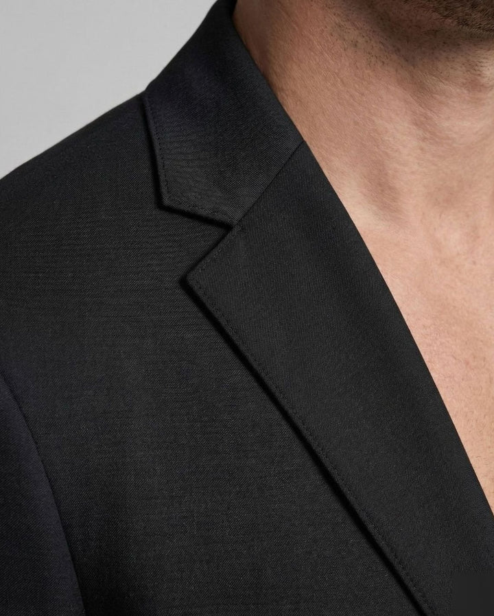 Men's Slim Fit Single-Button Black Suit Blazer Jacket One-button