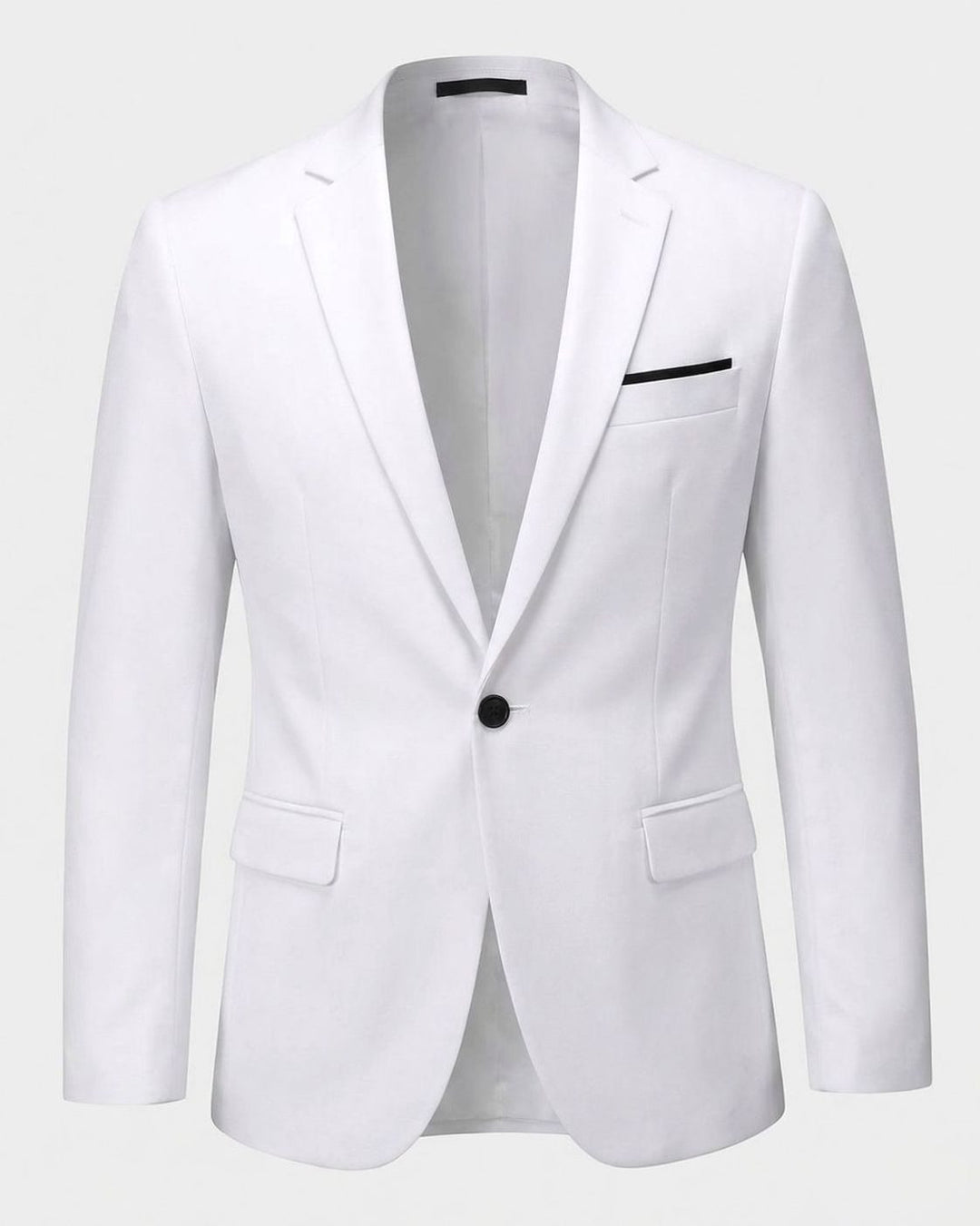 Men's Slim Fit Single-Button Black Suit Blazer Jacket One-button - White