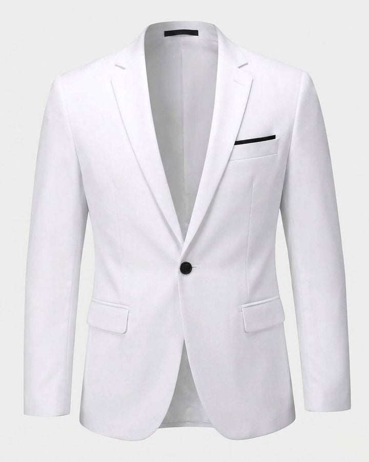 Men's Slim Fit Single-Button Black Suit Blazer Jacket One-button - White