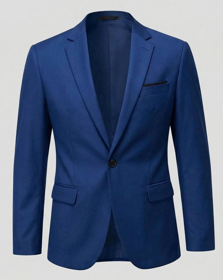 Men's Slim Fit Single-Button Black Suit Blazer Jacket One-button - Blue