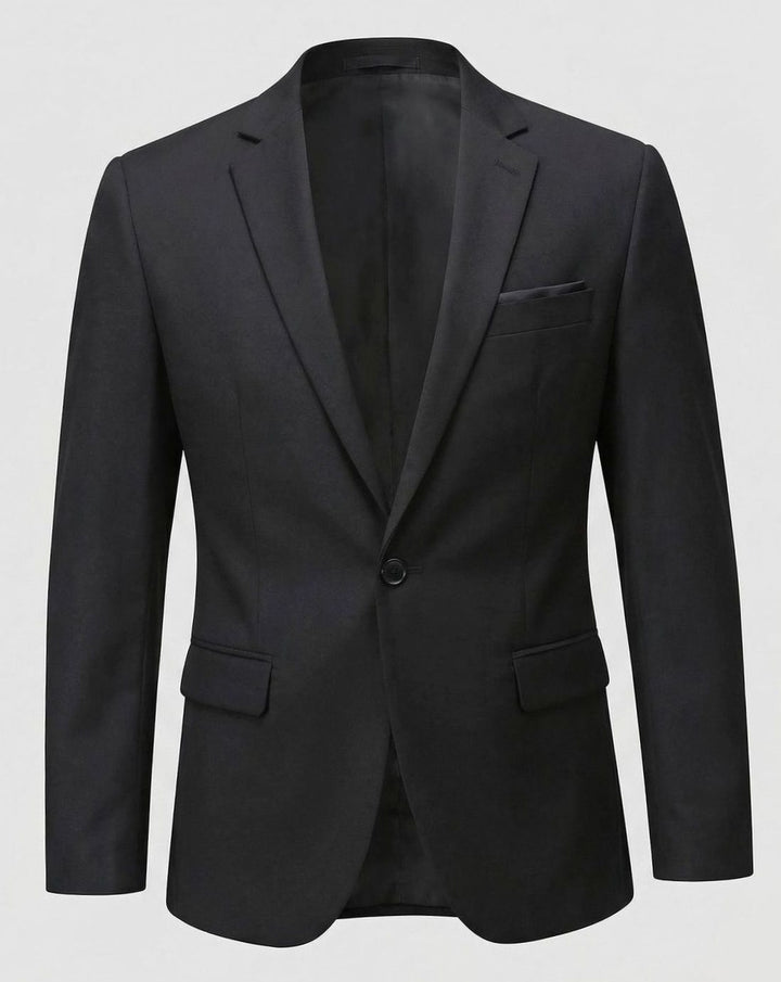 Men's Slim Fit Single-Button Black Suit Blazer Jacket One-button - Black