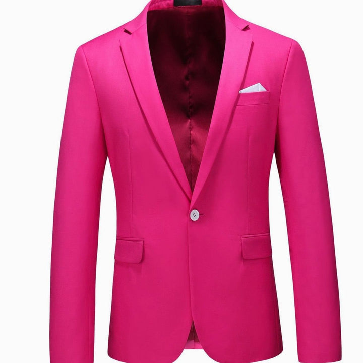Men's Slim-Fit Single-Button Notch Lapel Blazer Jacket - Magenta