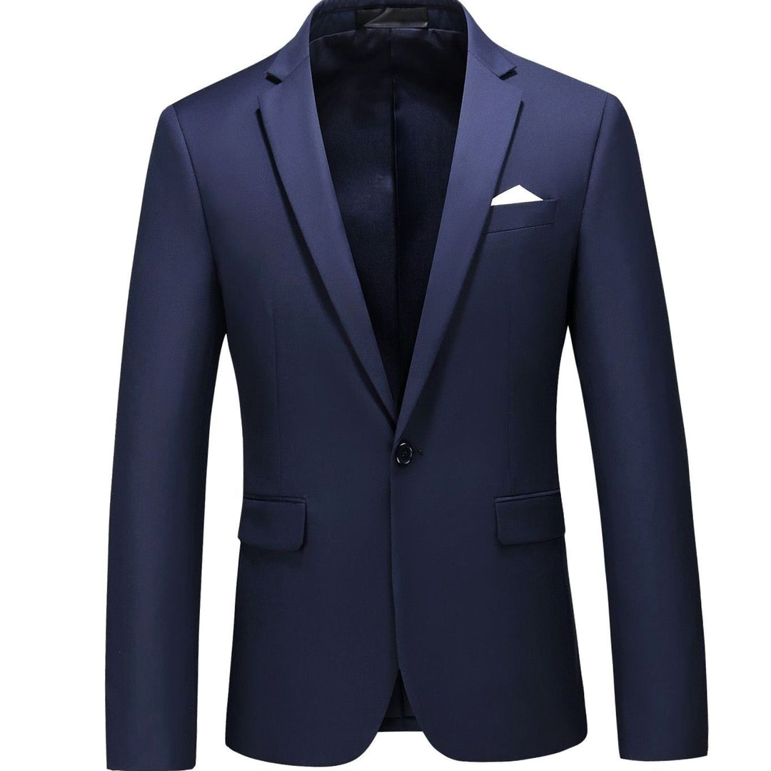 Men's Slim-Fit Single-Button Notch Lapel Blazer Jacket - Dark Blue
