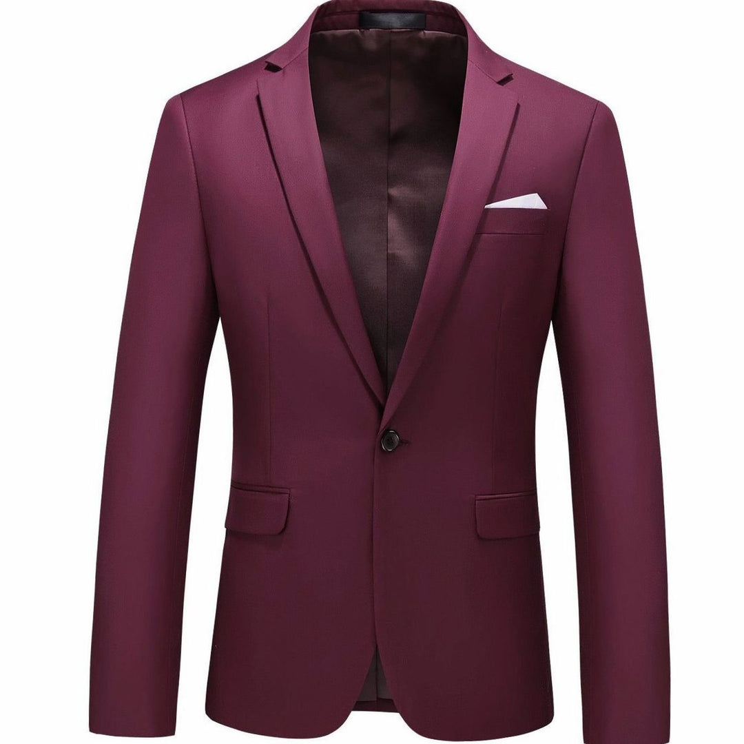 Men's Slim-Fit Single-Button Notch Lapel Blazer Jacket - Wine Red