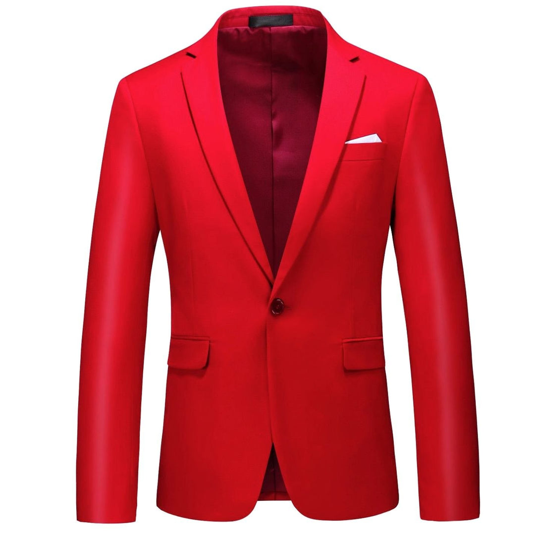 Men's Slim-Fit Single-Button Notch Lapel Blazer Jacket - Red