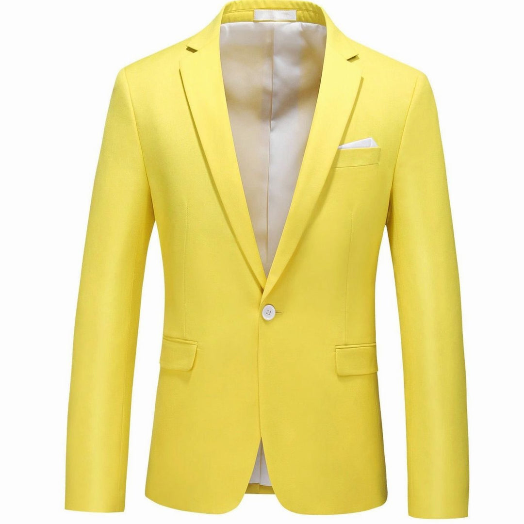 Men's Slim-Fit Single-Button Notch Lapel Blazer Jacket - Lemon Yellow