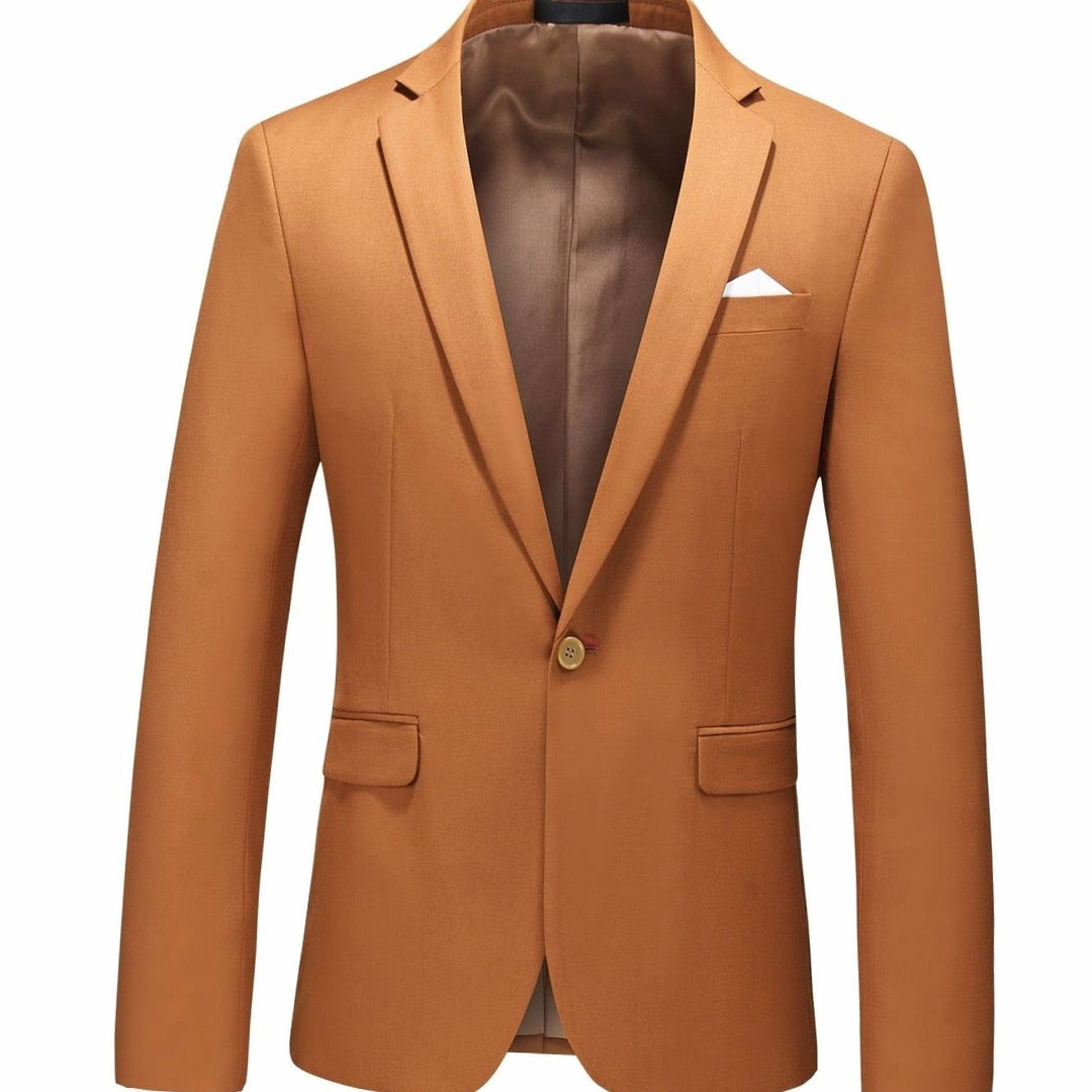 Men's Slim-Fit Single-Button Notch Lapel Blazer Jacket - Caramel