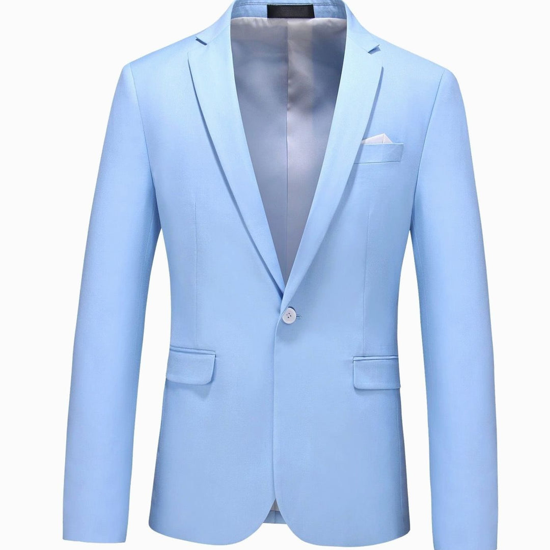 Men's Slim-Fit Single-Button Notch Lapel Blazer Jacket - Sky Blue