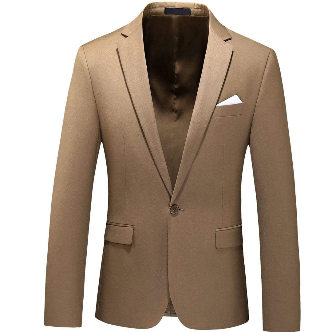 Men's Slim-Fit Single-Button Notch Lapel Blazer Jacket - Khaki