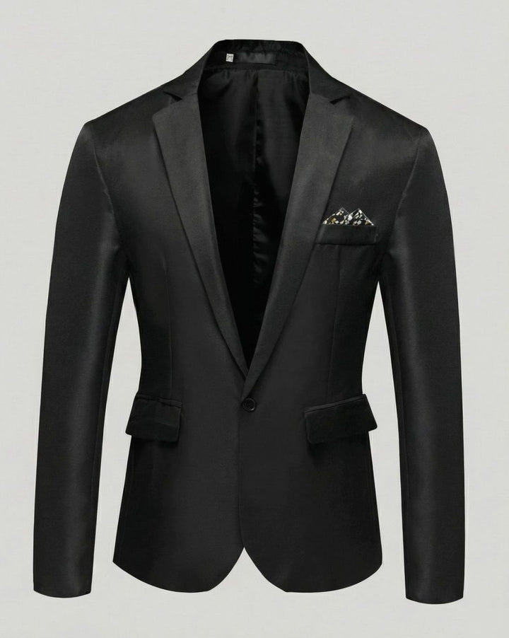 Men's Slim-Fit Single-Button Tuxedo Blazer Jacket - Black