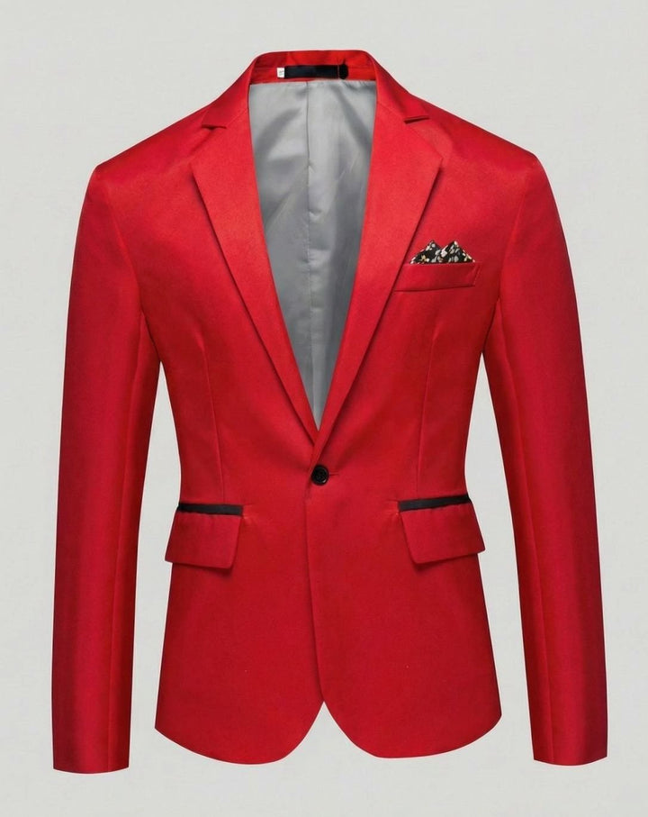 Men's Slim-Fit Single-Button Tuxedo Blazer Jacket - Red