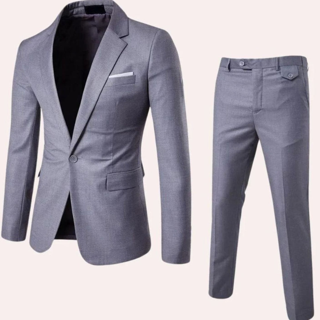Men's Slim-Fit Single-Button Two-Piece Blazer Suit Set - Gray