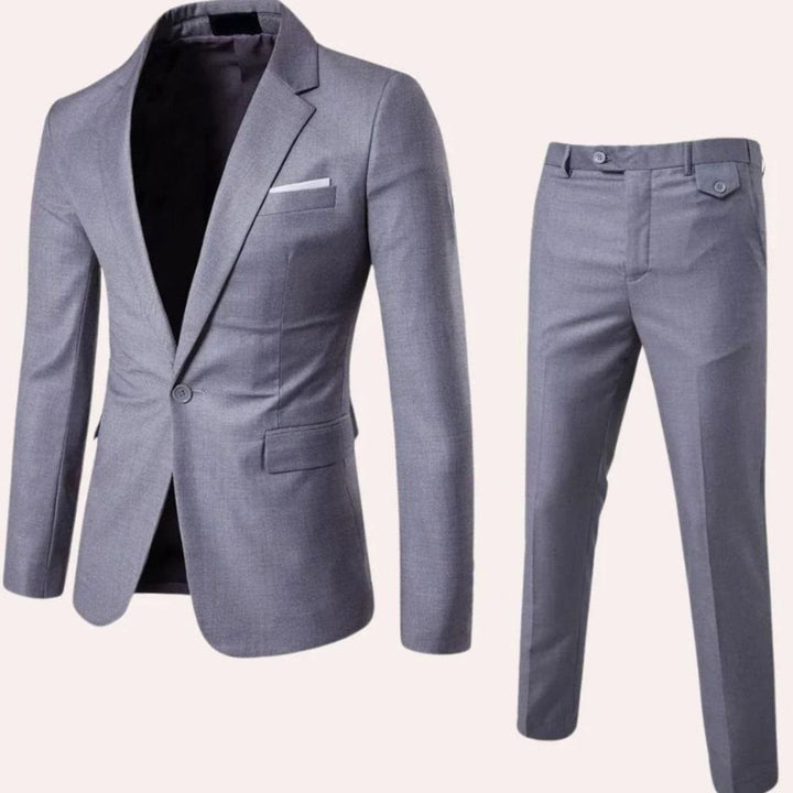 Men's Slim-Fit Single-Button Two-Piece Blazer Suit Set - Gray