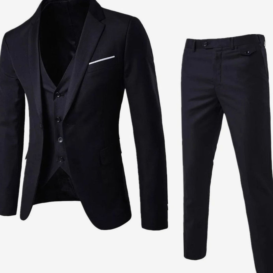 Men's Slim-Fit Single-Button Two-Piece Blazer Suit Set - Black