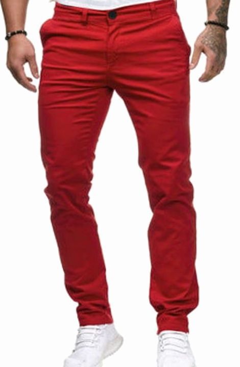 Men's Slim Fit Stretch Cotton Chino Pants, Khaki - Red