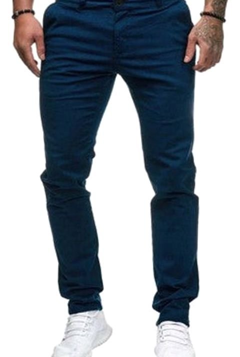 Men's Slim Fit Stretch Cotton Chino Pants, Khaki - Dark Blue
