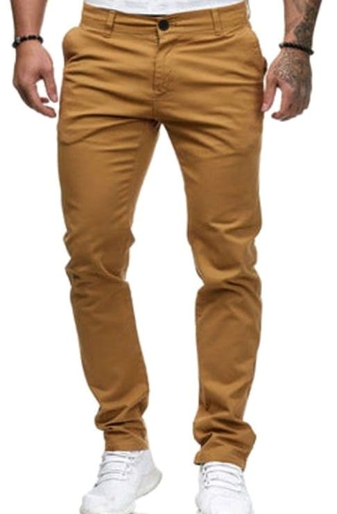 Men's Slim Fit Stretch Cotton Chino Pants, Khaki - Yellow