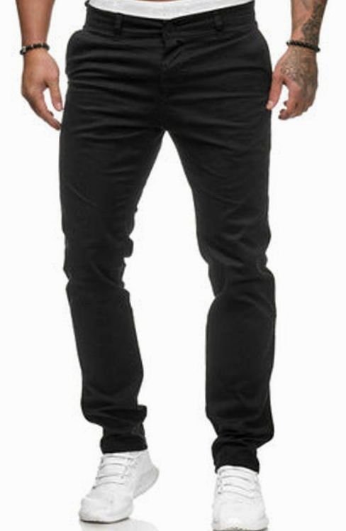 Men's Slim Fit Stretch Cotton Chino Pants, Khaki - Black