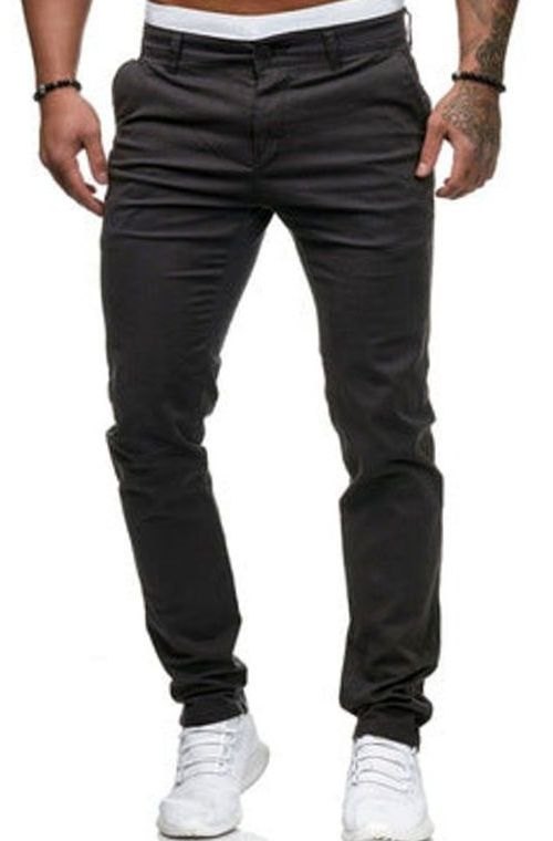 Men's Slim Fit Stretch Cotton Chino Pants, Khaki - Dark Gray