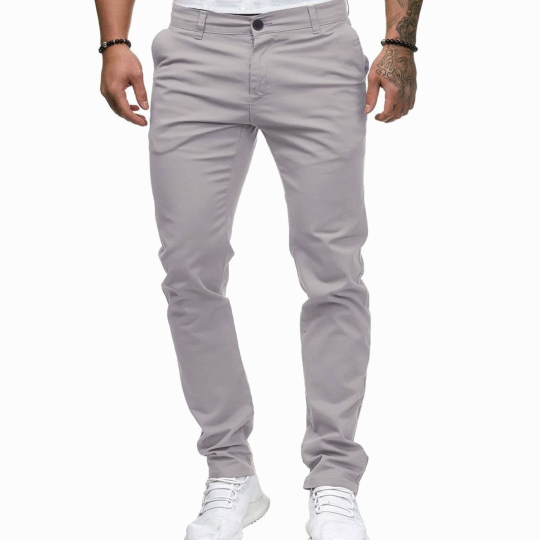 Men's Slim Fit Stretch Cotton Chino Pants, Khaki - Light Gray