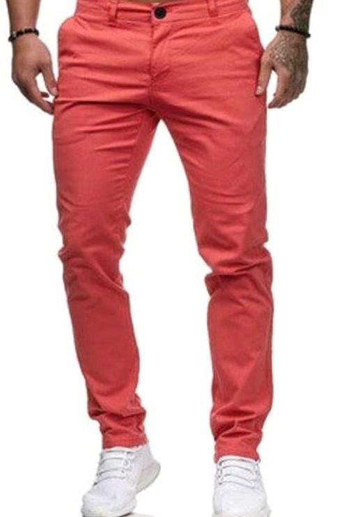 Men's Slim Fit Stretch Cotton Chino Pants, Khaki - Pink