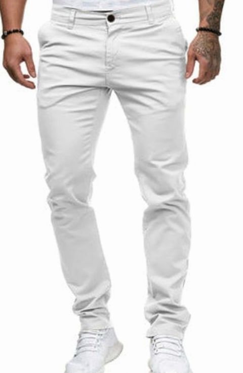 Men's Slim Fit Stretch Cotton Chino Pants, Khaki - White