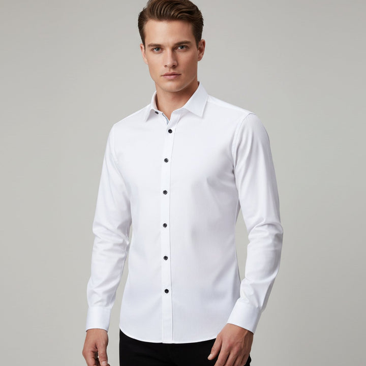 Men's Slim Fit Stretch Dress Shirt Non-Iron Button-Up - White