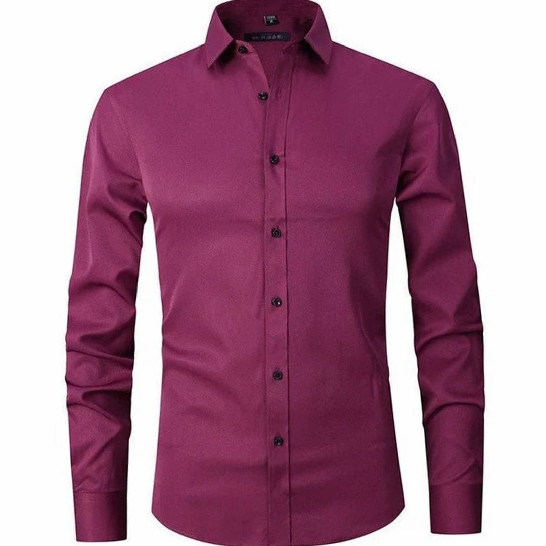 Men's Slim Fit Stretch Dress Shirt Non-Iron Button-Up - Burgundy