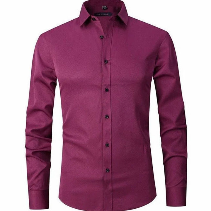 Men's Slim Fit Stretch Dress Shirt Non-Iron Button-Up - Burgundy