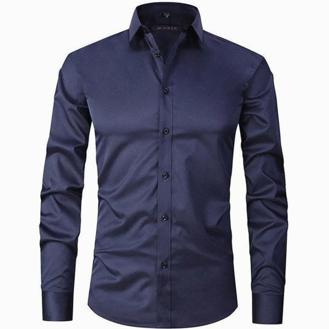 Men's Slim Fit Stretch Dress Shirt Non-Iron Button-Up - Navy Blue