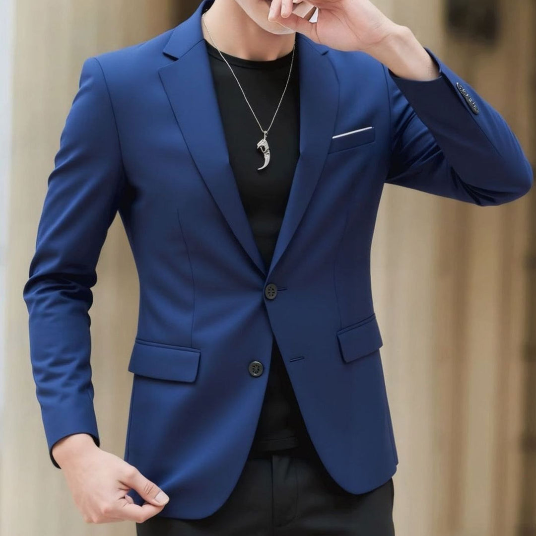 Men's Slim-Fit Stretch Tailored Blazer Jacket Two-Button - Navy Blue