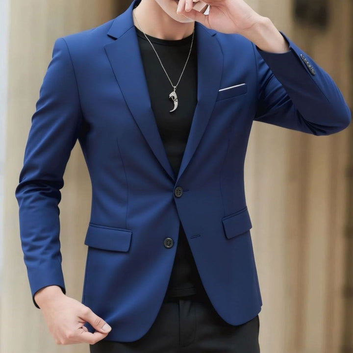 Men's Slim-Fit Stretch Tailored Blazer Jacket Two-Button - Navy Blue
