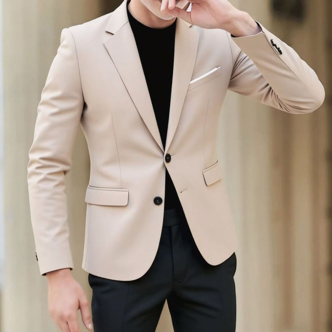 Men's Slim-Fit Stretch Tailored Blazer Jacket Two-Button - Ecru
