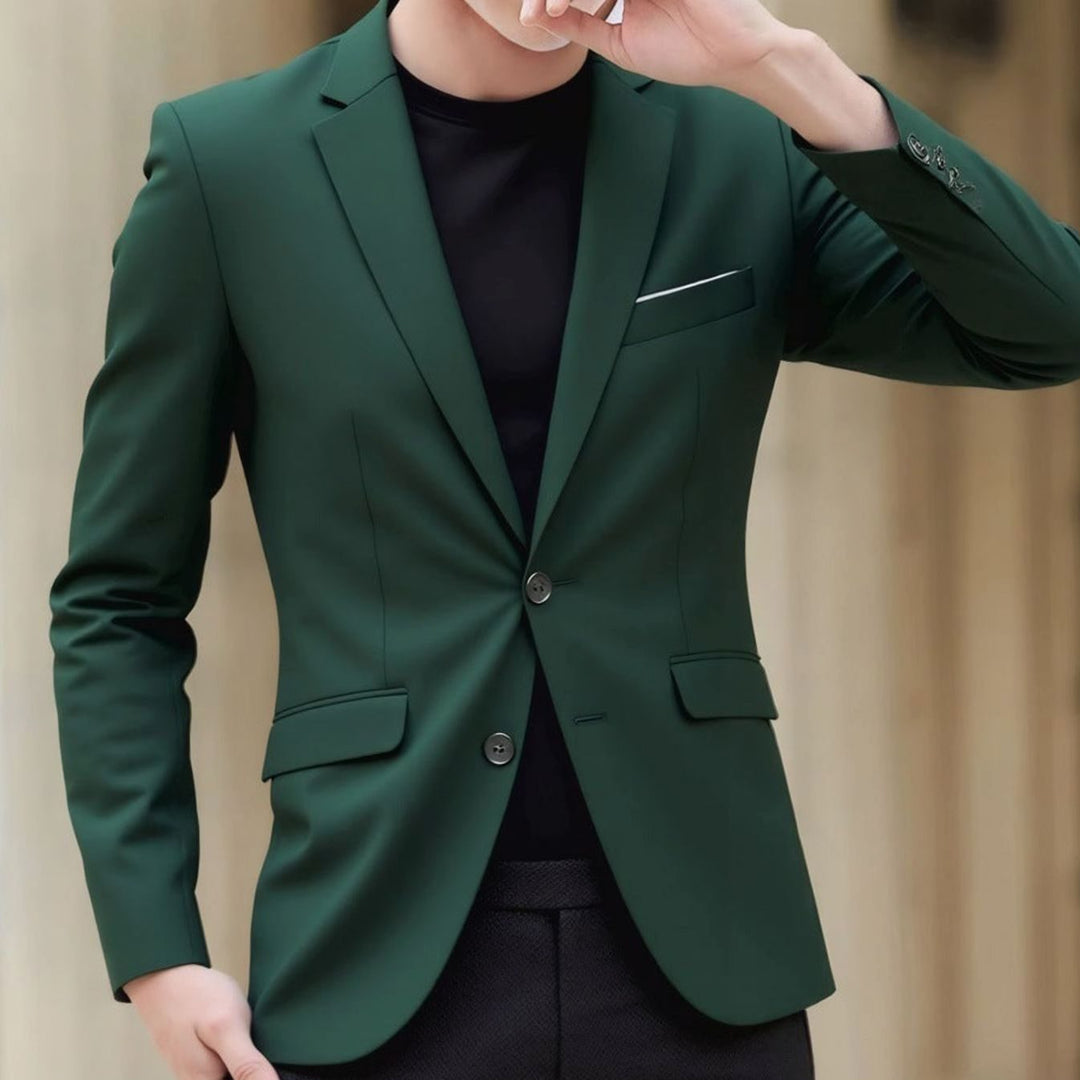 Men's Slim-Fit Stretch Tailored Blazer Jacket Two-Button - Army Green