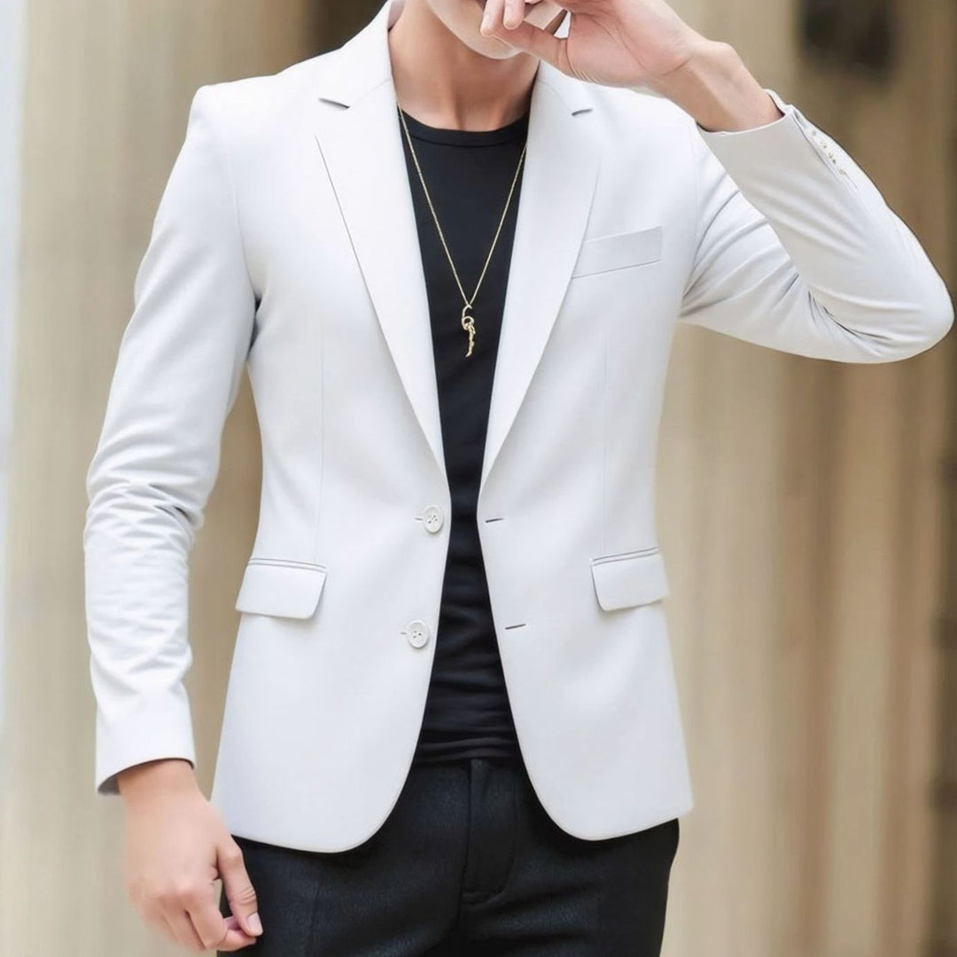 Men's Slim-Fit Stretch Tailored Blazer Jacket Two-Button - White