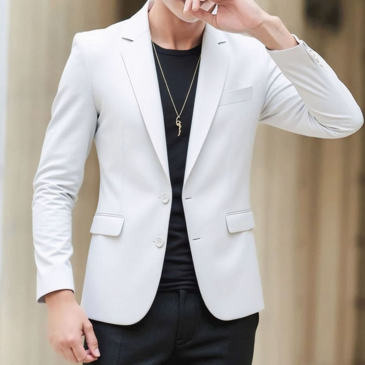 Men's Slim-Fit Stretch Tailored Blazer Jacket Two-Button - White
