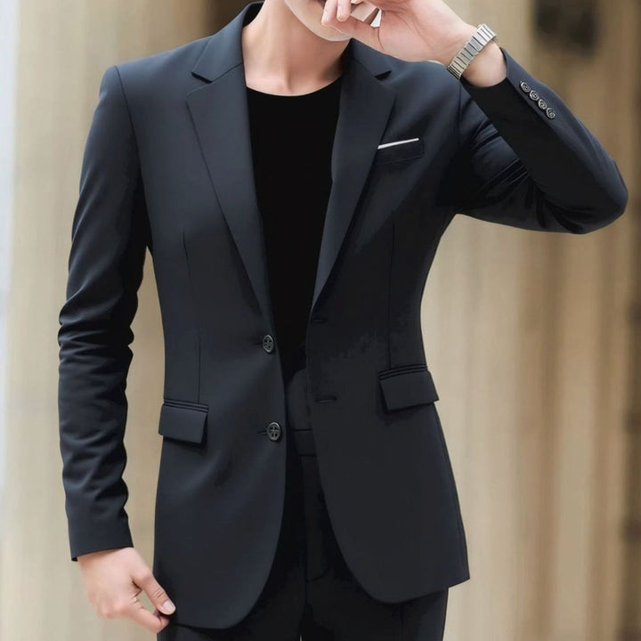 Men's Slim-Fit Stretch Tailored Blazer Jacket Two-Button - Black