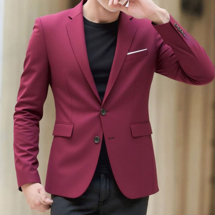 Men's Slim-Fit Stretch Tailored Blazer Jacket Two-Button - Wine Red